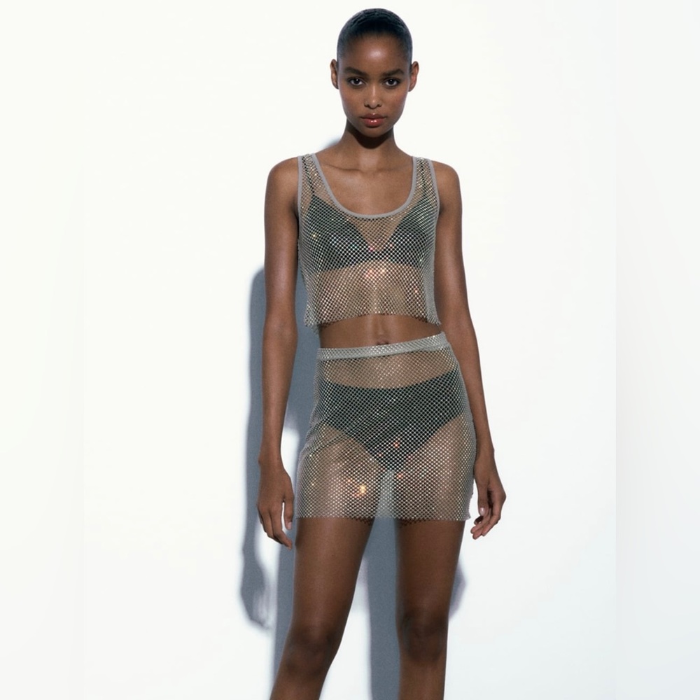 Zara Rhinestone Mesh Mini Skirt